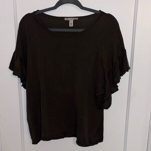 Autumn Cashmere Dark Brown Ruffle Sleeve Top